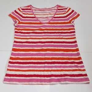 Ann Taylor Loft Women's White/Pink/Red Stripped Short Sleeve Shirt, Size S